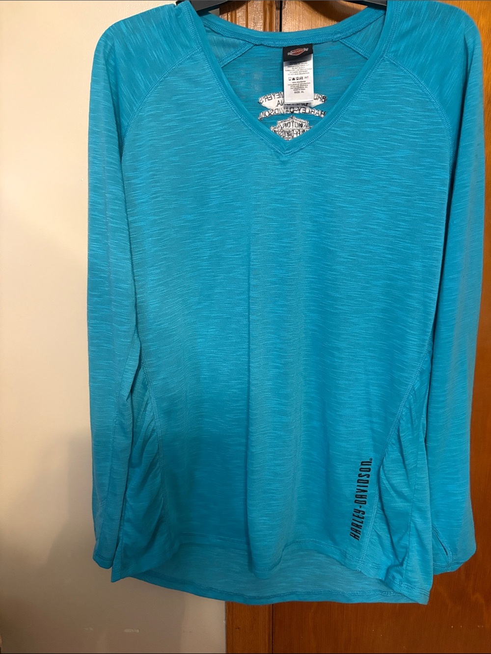 Harley-Davidson Women's Teal Long Sleeve V-Neck Tee